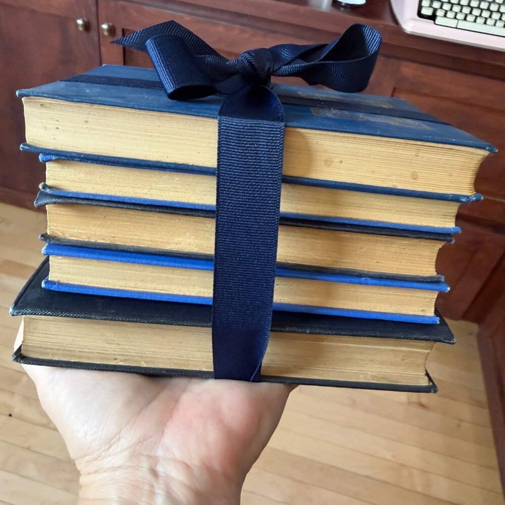 Vintage Book Lot of 5 BLUE Old Antiquarian Rare Decoration Small Books - Picture 10 of 11